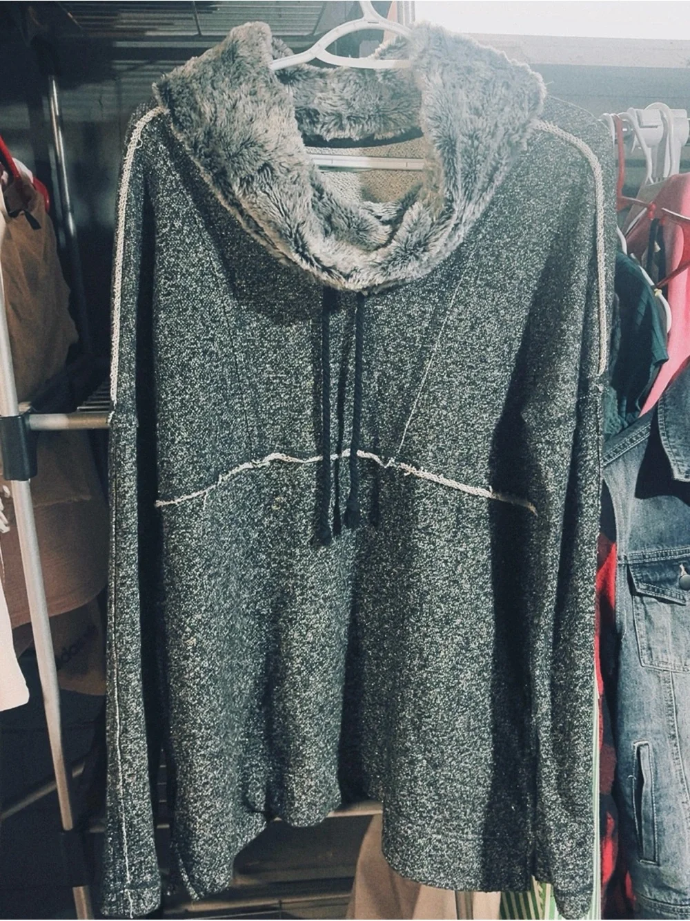 Maurices Heather Gray Fuzzy-Lined Hooded Pullover